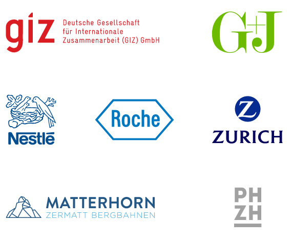 Speaker logos - giz, GJ, Netle, Roche, Zurich Insurance, Matterhorn, PHZH